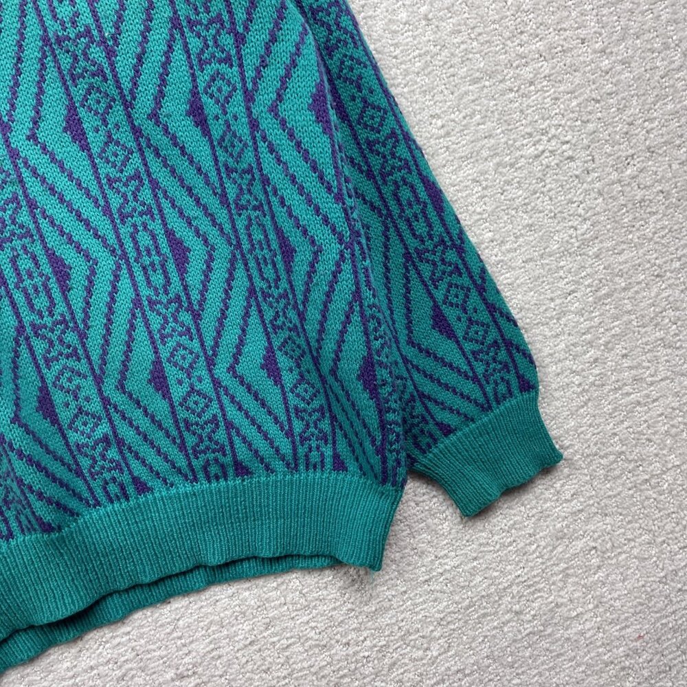 VTG Capricorn Crewneck Knit Grandpa Sweater Men Sz M Psychedelic's Geometric AOP - Picture 5 of 15